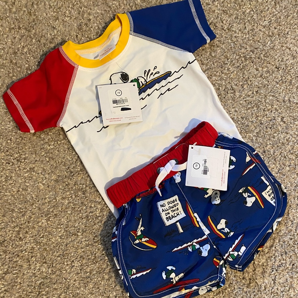 NWT Hanna Andersson Peanuts Swimsuit & Rash Guard